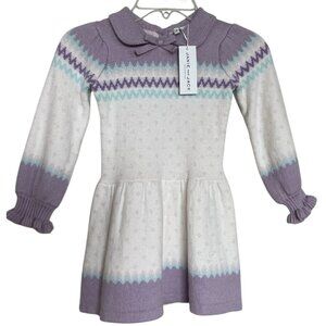 Janie And Jack Dress Girls Size 2t Purple Pink Sweater Long Sleeve Fair Aisle